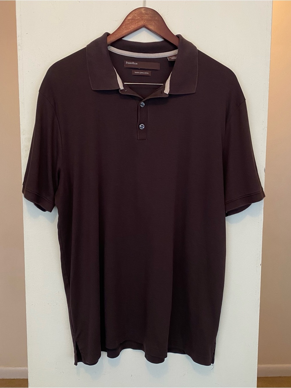 Perry Ellis 100% Pima Cotton Brown Polo Shirt Men’s XL Short Sleeve Collared